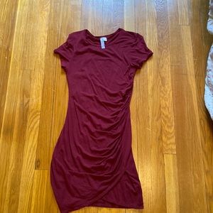 Burgundy Size L Mini Dress Ruched